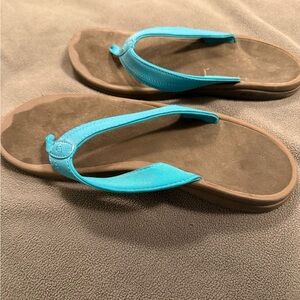 OluKai Blue and Brown Sandals with Contoured Footbed